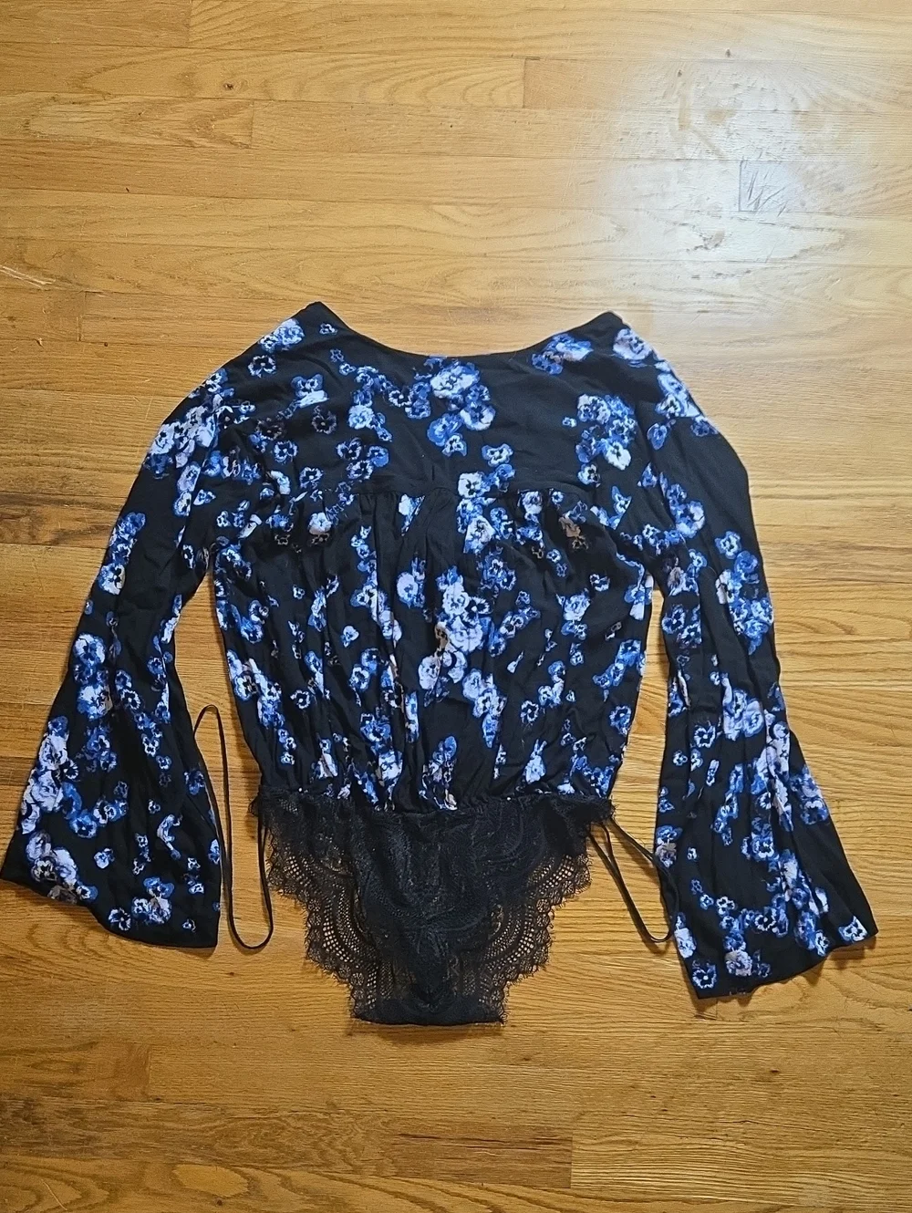 Free People Intimately Fourties Feels floral bell sleeve lace panty bodysuit